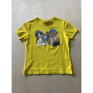 Vintage Basic Editions Puppies Kittens Shirt Youth 14-16 Yellow Baseball Tee